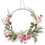 LOMOHOO Türkranz Kranz Deko,Künstliche Blumen Kranz Girlande Willkommen Girlande Türkranz Herbst Wandkranz Metall Deko Ringe für Hochzeit Wohnzimmer