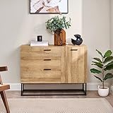 [en.casa] Sideboard Orkland mit Einer Schranktür und 3 Schubladen Kommode 75 x 100 x 35 cm Dresser in Eicheoptik für Schlafzimmer Flur Beistellschrank