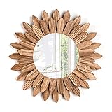 Emfogoo Wandspiegel 30cm Klein Rustikal Holz Sunburst Boho Spiegel Boho Wanddeko Boho Deko Wanddeko für Haus Wohnzimmer Schlafzimmer Flur (Rustikal Braun)