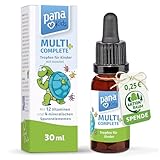 PanaKids MultiComplete+ Multivitamin-Tropfen für Kinder - 12 Vitamine & 4 essenzielle Mineralstoffe + Inositol - Ab 4 Jahren - Honig & Fruchtgeschmack - 100% Vegetarisch - 30 ml