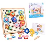 Holz Zahnradspiel, Stapelgetriebe Zahnradbrett aus Holz, Ausrüstungspuzzle für Kinder, Montessori Spielzeug ab 3 Jahre Holzspielzeug STEM Spielzeug Set, Drehspielzeug Geschenk für Jungen & Mädchen