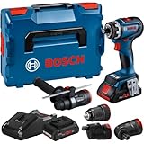 Bosch Professional 18V System Akku Schrauber GSR 18V-90 FC - FlexiClick System (inkl. 1x GFA 18-M, 1x GFA 18-E, 1x GFA 18-W, 1x GFA 18-H, 2x Akku ProCORE18V 4.0Ah, Schnellladegerät GAL 18V-40, L-BOXX)