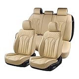 FLORICH Autositzbezüge Leder, Vorder- und Rücksitzbezüge, 5 Stück, komplettes Set, universell passend für die meisten Autos, Limousinen, SUVs und LKWs, Beige