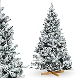 Urhome Künstlicher Weihnachtsbaum mit Ständer beschneite Tanne - 180 cm hoher Christbaum Dekobaum PVC Kunstbaum Tannenbaum mit Schnee Schnellaufbau Klappsystem Baum für Weihnachten