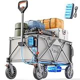 Litheli Elektrokarre Bollerwagen,Bollerwagen Faltbar, mit 20cm Geländereifen, 200L Fassungsvermögen, 60kg Traglast, 2 Bremsen, geeignet für Camping, Garten, Strand, Einkauf (Neu Grau)