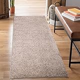 carpet city Shaggy Hochflor Teppich - Läufer 80x300 cm - Sand-Beige - Langflor Flurteppich - Einfarbig Uni Modern - Flauschig-Weiche Teppiche Schlafzimmer Deko