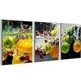 Novart FERTIG ZUM AUFHÄNGEN - Wandbilder Set Küche Obst in Wasser - Küchenbilder XXL N000535a…