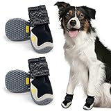 Hundeschuhe, 4 Stück Atmungsaktive Stiefel für Hunde mit reflektierenden Riemen, Mikrofaser Leder Gummi Rhombische Sohle Hundepfotenschutz (4#)