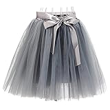 Facent Damen 7 Schichten 50cm Knielang Tüllrock Tutu Tüll Kleid Rock Reifrock Abendrock Grau