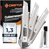 CRAFTUS® Profi Cuttermesser Set [3 Stück] aus Aluminium für Maximale Lebensdauer, Robuste Teppichmesser inkl. 10 SK5 Carbonstahl Abbrechklingen 18mm, für Heimwerker & Gewerbe