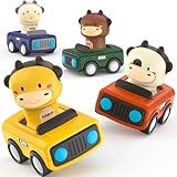 MOONTOY Auto Spielzeug ab 1 Jahr Jungen und Mädchen,4 Stück Spielzeugauto Baby-Tier-Rennwagen,Press-and-Go Spielfahrzeug Set für Kleinkinder 10 12 18 Monate,Geschenk für Kinder ab 1 2 3 Jahr