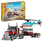 LEGO Creator 3in1 Tieflader mit Hubschrauber, Fahrzeuge-Set mit Helikopter- und LKW-Spielzeug, Flugzeug und Tanklaster, Hot Rod und SUV, Geschenk für 7-jährige Jungs und Mädchen 31146