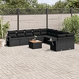 ZEYUAN 11-TLG. Garten-Sofagarnitur mit Kissen Schwarz Poly Rattan, Lounge Gartenmöbel Set, Möbelsets, Balkon Möbel, Gartenlounge, Gartensofa - 3257084