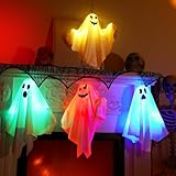 4 Stück Halloween Deko Geister Led,Geist mit Licht Deko,Halloween Deko Hängende Geister,Halloween Deko Lichterkette Geister,Hängende Geister mit Lichterketten,Led Hängende Geister