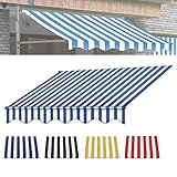 DXYHAQ 600cm Einziehbare Schattenabdeckung Ersatz Markisenstoff, Manuell Sonnenschutz Zeltstoff, wasserdichte Polyester Sonnenschutz Markisen Abdeckung (gestreifter Stil)(Blue,20x13ft/600x400cm)