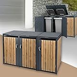 ML-Design Mülltonnenbox 3er 3 Tonnen 240L 200x80x116,3cm Anthrazit-Eichenoptik, Stahl, wetterfest/abschließbar Mülltonnenverkleidung Klappdeckel/3 Türen Müllbox Mülltonnecontainer Mülltonnenabdeckung