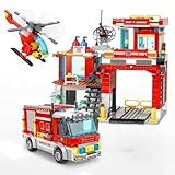 QLT City Wald Feuerwehr Spielzeug Klemmbausteine Baustein，Kompatibel Mit Lego Mit Feuerwehrauto/Hubschrauber/Pferd Geschenk für Kinder Jungen Mädchen Alter 6 7 8 9 10 11+ Jahren 776PCS