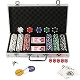 display4top Pokerkoffer, Laser Pokerchips Poker 12 Gramm, 2 Karten, Händler, Small Blind, Big Blind Tasten und 5 Würfel, mit Aluminium-Gehäuse (300 Chips)