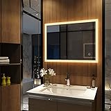 Meykoers Badezimmerspiegel, LED-Wandspiegel mit Beleuchtung, 80 x 60 cm, mit Touch-Schalter und Antibeschlag, dimmbar, Warmweiß/Kaltweiß/Neutral