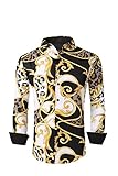 Premiere Herren Hemd mit buntem Paisley-Muster, modisches Hemd mit floralem Muster, gewebt, langärmelig - Gold - Klein