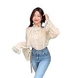 FRESQA Viktorianisches Top, Gothic-Lolita-Bluse, viktorianische weiße Rüschen, Stehkragen, Laternenärmel, mittelalterliche Vintage-Hemden für Damen in Übergröße