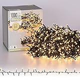 ECD Germany LED Cluster Lichterkette 20m Länge, 1000 LEDs Extra Warmweiß, 3m Stromkabel, IP44, Clusterlichterkette Büschellichterkette für Weihnachten Weihnachtsbaum Weihnachtsbeleuchtung, Innen/Außen