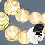 CozyHome Lampions Solar Lichterkette außen wetterfest - 20 Lampion LEDs & 7 Meter mit 8 Modi & Timer | Warm-weiß Outdoor-Lichterkette Außen Solar Aussen I Solarlichterkette Balkon Camping Beleuchtung