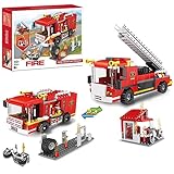 2 in 1 City Feuerwehrauto Bausteine Feuerwehr Konstruktionsspielzeug mit Feuerwehrmann Feuerwehr Spielzeug Geschenk Lernspielzeug für Jungen und Mädchen 6-12 Jahren 184 Stück