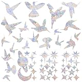 60 Stück Kolibri-Fensteraufkleber mit Stern und Mond, Regenbogen-Aufkleber zur Verhinderung von Vogelschlägen, um Vögel davon abzuhalten, Fenster zu schlagen