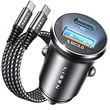 LISEN 54W Zigarettenanzünder USB C PD&QC3.0 12V USB Adapter Auto Ladegerät mit 60W USB C Kabel Metall USB Zigarettenanzünder Adapter KFZ Ladegerät USB C für Ipad Pro iPhone 15 Samsung Android