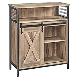 VASAGLE Sideboard, Küchenschrank, Aufbewahrungsschrank, mit Schiebetür, 30 x 70 x 80 cm, verstellbare Ablage, offenes Fach, Landhausstil, für Wohnzimmer, eichenbraun-schwarz LSC089B50