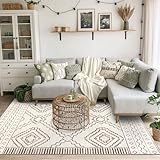 Homcomodar Boho Teppich 160x230cm Teppiche Wohnzimmer rutschfeste Teppich Schlafzimmer Weiche Kurzflor Vintage Teppiche für Küche Esszimmer