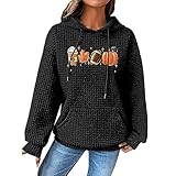 Generisch Langärmeliges Kapuzenpullover für Damen, leichter bedruckter Pullover Po Former (Black, XXL)