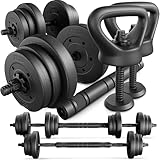 TREX SPORT Hanteln Set | 4in1 Set Kurzhanteln Langhantel, Liegestütze & Kettlebell | 20kg 40kg Hantelset Dumbbell Set mit Verbindungsrohr - 20kg (2x10kg)