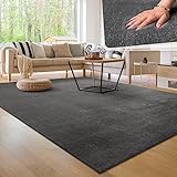 Paco Home Waschbarer Teppich Wohnzimmer Schlafzimmer Kurzflor rutschfest Flauschig Weich Moderne Einfarbige Muster, Grösse:80x150 cm, Farbe:Anthrazit