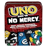 Mattel Games UNO No Mercy Kartenspiel in Einer Aufbewahrungsdose zum Mitnehmen für Kinder, Erwachsene und Familienabende mit zusätzlichen Karten, Sonderregeln und härteren Strafen, HXT57