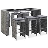 vidaXL Gartenbar Set 7-TLG. mit Auflagen Theke Bar Tresen Gartentheke Bartisch Stehtisch Barhocker Barstuhl Gartenmöbel Poly Rattan Grau