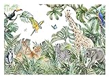 Fototapete Kinderzimmer Dschungel Tiere Wald Natur - inkl. Kleister - für Kinder Babyzimmer Vlies Tapete Vliestapete Wandtapete Motivtapeten Montagefertig (416x254 cm)