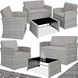 tectake® Lounge Gartenmöbel Set Poly Rattan für den Garten, Möbel für den Balkon, 12-teilige Garten Lounge (wetterfest), Essgruppe mit Outdoor Sofa, Sessel und Tisch für 4 Personen (Grau Meliert/Grau)