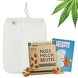 EcoYou Nussmilchbeutel Bio waschbar aus Hanf Veganer Nussmilch Beutel inkl. leckeren Rezepten Hochwertiges Passiertuch 30 cm nut Milk Bag, Mandelmilch Tuch, Filter-Beutel, Filtertuch Saft