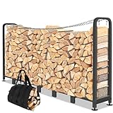 Himimi Metall Kaminholzregal 235 x 32 x 116cm, Brennholzregal Außen 1,2 m³/ 1,4 SRM Stapelhilfe, Größe Einstellbar Holzregal Mit Kaminholz-Tragetasche, Brennholzständer Mit 2 kippsicheren Ketten