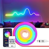 AIMENGTE LED Streifen, RGBIC LED Strip 3m mit Fernbedienung Bluetooth, Musik Sync, Segmentcontrol, Farbwechsel, Wasserdicht Silikon DIY Flexibel Lichtleiste für Wohnzimmer Innen Aussenbereich Deko