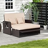 GIANTEX Balkonmöbel Lounge Möbel Outdoor, Gartensofa mit Hocker, Rattan Sofa mit Schlaffunktion, Balkon Lounge Klein, Gartenlounge Gartenmöbel platzsparend mit Stauraum, Lounge Sofa Outdoor 2 Sitzer