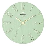 MPM Quality Design Wanduhr, Grün/Gold, Datum-Anzeige, 3D Ziffern, präzises Quarz-Uhrwerk, ∅ 305 mm, Moderne Wand-Deko für Wohnzimmer, Schlafzimmer oder Büro