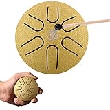 Aedcbaide Tongue Drum Steel 3 Zoll Stahlzungen 6 Töne Zungentrommel Pan Percussion Instrument Handpan Steel mit Schlägeln Meditation Yoga Klangheilung(Gold)