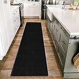 HomebyHome Kurzflor Teppich Läufer Flur 80x150 cm Schwarz - Waschbarer Teppich für Schlafzimmer, Wohnzimmer und Ideal als Küchenteppich - Flauschiger Teppich Extra Weich, Einfarbig, rutschfest, Klein