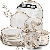 Moritz & Moritz BLOSSOM 36-teiliges Geschirrset 12 Personen - Elegantes Teller Set aus hochwertigem Porzellan mit floralem Design - Geschirr Set aus je 12x Dinnerteller, Dessertteller, Suppenteller