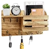 Schlüsselbrett mit Ablage Modern Schlüsselkasten Holz Schlüsselablage Flur Schlüssel Organizer mit 7 Schlüsselhalter Wand Key Holder Schlüsselboard für Wohnzimmer, Schlafzimmer, Küche