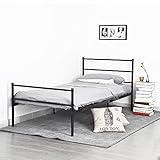 DORAFAIR Einzelbett Metallbett Bettrahmen Metall Bett mit Lattenrost 90 x 190cm Gästebett für Schlafzimmer, Schwarz