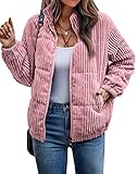 ASOMI Jacke Damen Kuschelige Fleecejacke Übergangsjacke Gefüttert Langarm Reißverschluss Herbst-Wintermantel mit Taschen Rosa Small